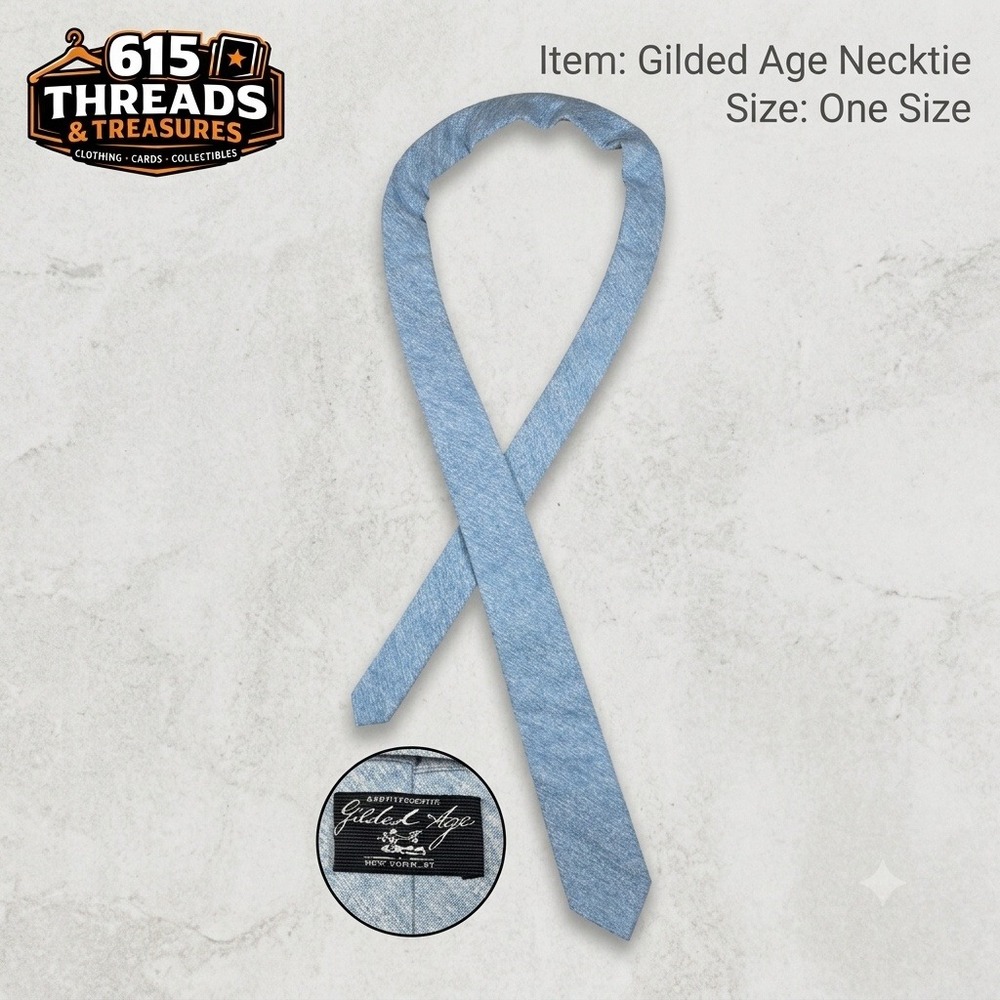 Gilded Age Mens Necktie Light Blue Chambray Linen Blend Slim Skinny Tie NYC